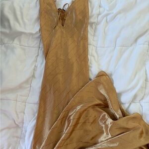 Chic Tan Lace-Up Maxi Dress